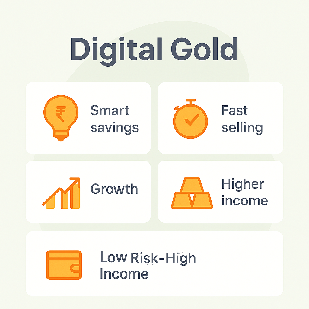 Digital Gold benefits: smart savings, fast selling, growth, higher income, and low risk–high income.